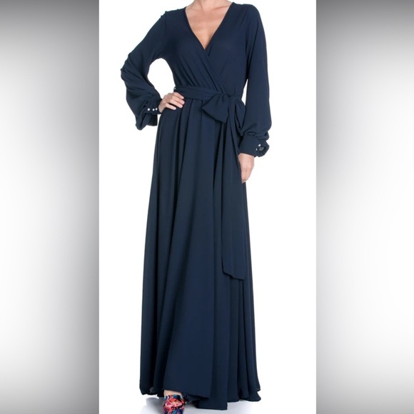 Meghan LA Dresses & Skirts - Meghan Los Angeles Lilypad Maxi Dress Long Sleeve Navy Blue Size Large